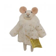 Christmas Fur Coat Mouse Felted Ornament