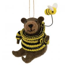 Buzzing Bear Felted Ornament