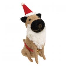 Dog with Santa Beard and Hat Felted Ornament