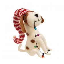 Dog with Stocking Cap and Lights Felted Ornament