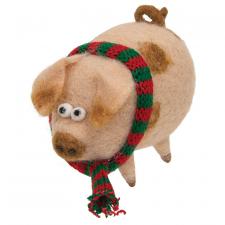 Cozy Scarf Christmas Pig Felted Ornament
