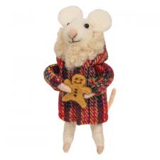 Festive Fashion Gingerbread Mouse Felted Ornament