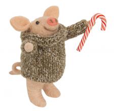 Candy Cane Cozy Sweater Pig Felted Ornament
