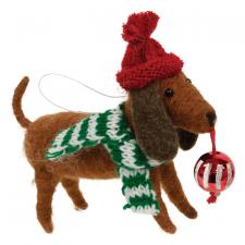 Festive Dachshund Felted Ornament