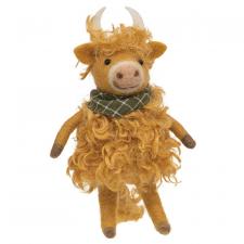 Fluffy Highland Cow with Bandana Felted Ornament