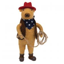 Patriotic Cowboy Capybara Felted Ornament