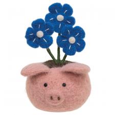 Felted Pig Flower Pot Sitter - 6.25