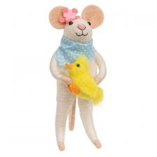 Mouse Holding a Baby Chick Felted Ornament