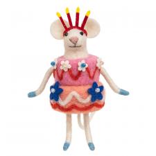 Birthday Cake Mouse with Flowers Felted Ornament