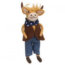 Patriotic Highland Cow Cowboy Felted Ornament
