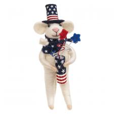 Patriotic Mouse with Firecracker Felted Ornament