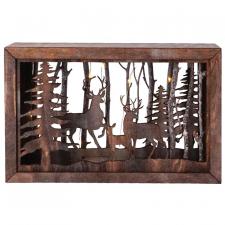 Large Wooden Deer Scene w/LED Timer Light - SPECIAL BUY! Ori