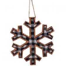 Black/White Plaid Snowflake Ornament, Large