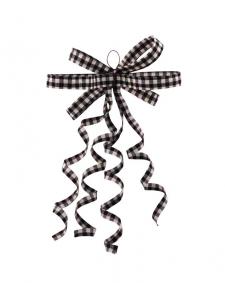 Black/White Plaid Curly Ribbon Bow Ornament
