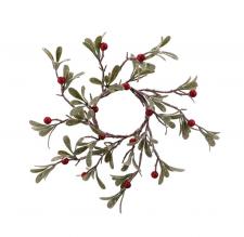 Frosted Mistletoe Wreath with Red Berry, Small