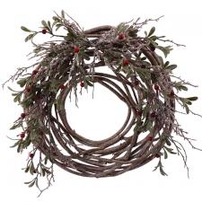 Frosted Mistletoe Wreath with Red Berry & Wicker Frame