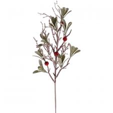 Frosted Mistletoe Spray with Red Berry