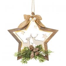 Star Reindeer Cutout Ornament w/Greenery