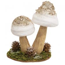 White Velvet Glittered Mushrooms Sitter