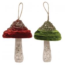 Velvet Glittered Mushroom Ornament 5.5