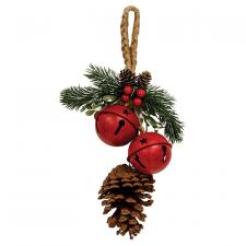 Red Christmas Bells and Pinecone Door Hanger
