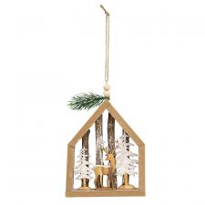 Cutout Deer & Trees Wood Hanging Ornament