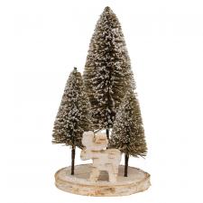 Bottle Brush Christmas Trees w/Moose on Wood Base