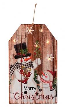 Large Wooden Snowman Tag Ornament w/LED Light