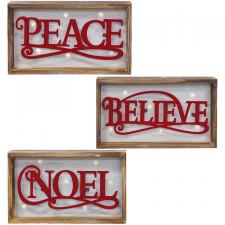 Metal Christmas Sign w/LED Light, 3 Asstd. 