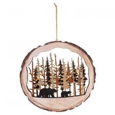 Wood Slice Bear Scene Hanger w/LED Lights