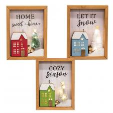 Lighted Winter Village Sign - 3 Asstd