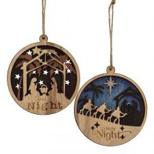 Layered Wood Nativity Scene Ornaments - 2 Asstd