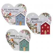 Christmas Village Heart w/LED Lights - 3 Asstd