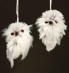 Fluffy Gray Owl Ornament, 2 Asstd.