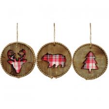 Wooden Plaid Cutout Ornament, 3 Asstd.