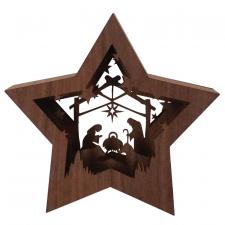 Wooden Nativity Cut Out Star w/LED Timer Light - SPECIAL BUY