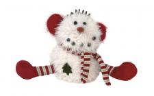 Sitting Plush Furry Snowman w/Earmuffs & Striped Legs