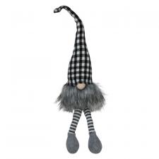 Dangle Leg Plush Black/White Check Santa Gnome, Small 