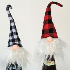 Plush Plaid Santa Gnome Bottle Topper, 2 Asstd.