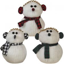 3 Asstd. Large Plush Knit Snowman w/Plaid Earmuffs - SPECIAL