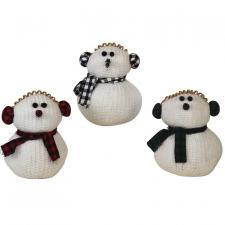 3 Asst Lg Plush Knit Snowman w/Plaid Earmuffs - SPECIAL BUY!