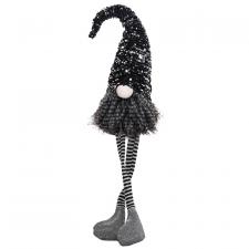 Dangle Leg Santa Gnome with Black & Silver Hat, Large