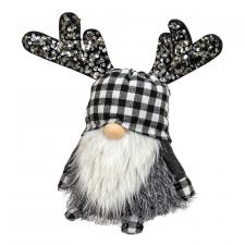 Black & White Buffalo Check Sequin Reindeer Gnome Sitter