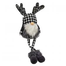 Black & White Buffalo Check Sequin Reindeer Dangle Leg Gnome