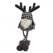 Black & White Buffalo Check Reindeer Dangle Leg Gnome 