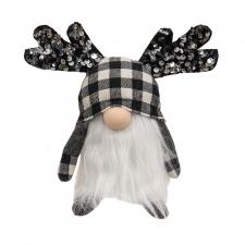 Black & White Buffalo Check Sequin Mini Reindeer Gnome 