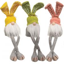 Gingham Waffle Bunny Dangle Leg Gnome, 3 Asstd.