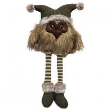Dangle Leg Fur Owl w/Green Knit Hat
