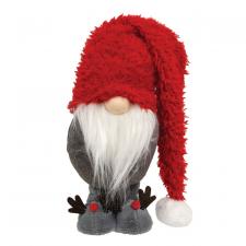 Fluffy Red Standing Gnome with Reindeer Slippers