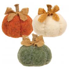 Plush Pumpkin with Burlap Bow - 3 Asstd